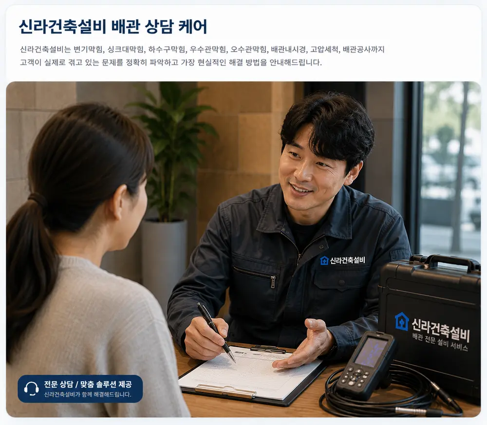 신라건축설비 배관 상담 케어 이미지